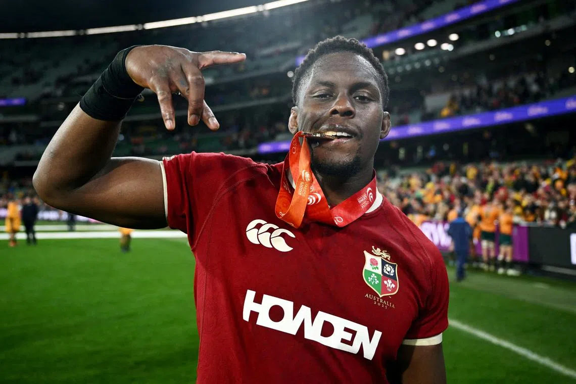 Rugby Union - Australia v British and Irish Lions - Melbourne Cricket Ground, Melbourne, Australia - July 26, 2025 British and Irish Lions' Maro Itoje celebrates with the player of the match medal after the match Joel Carrett/AAP Image via REUTERS