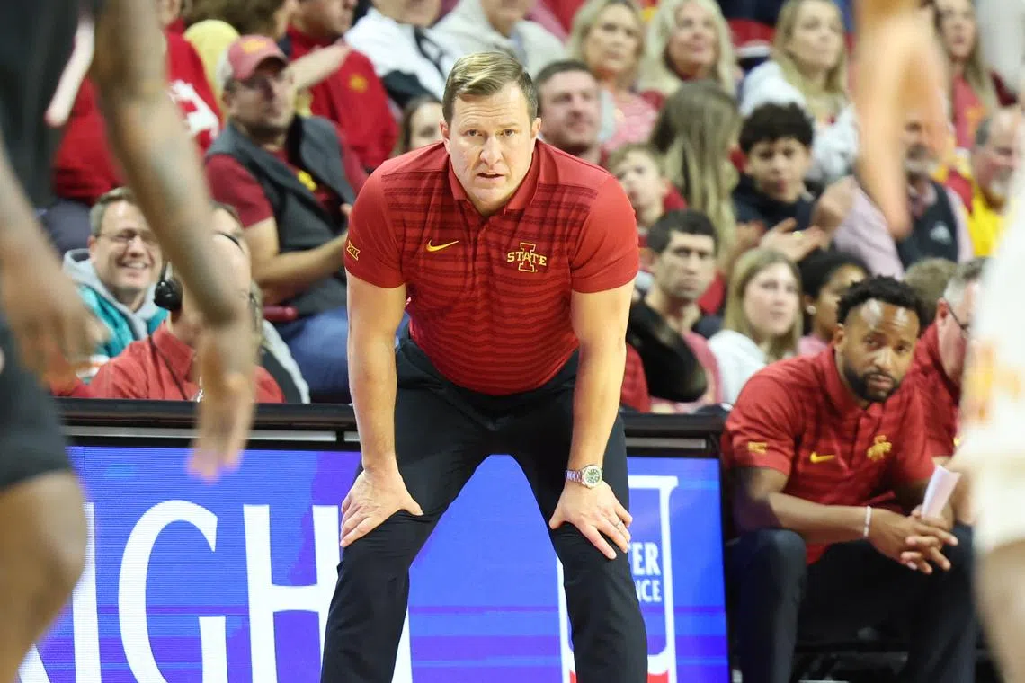 Dec 15, 2024; Ames, Iowa, USA; Iowa State Cyclones head coach T.J. Otzelberger watches his team play the Nebraska-Omaha Mavericks during the second half at James H. Hilton Coliseum. Reese Strickland-Imagn Images/File Photo