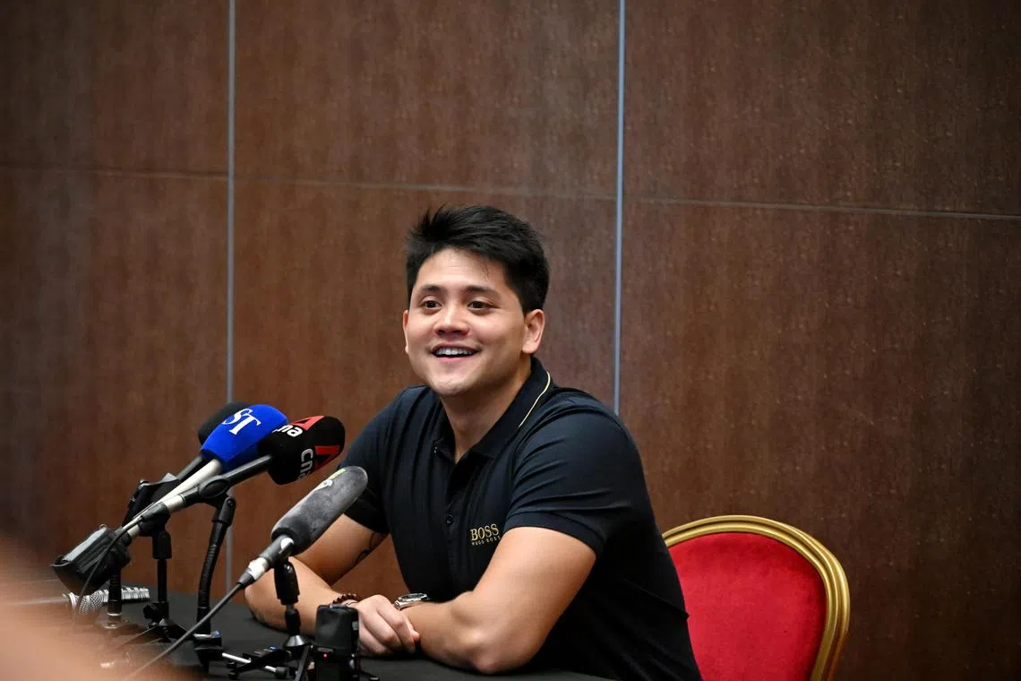 Singapore swimmer Joseph Schooling announcing his retirement at a press conference held at the Chinese Swimming Club on April 2, 2024.