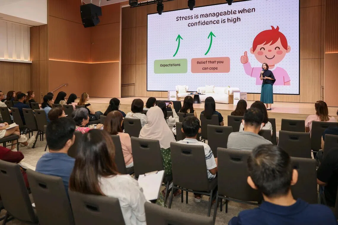 Ms June Yong, a counselling associate and family life specialist from Focus on the Family, speaking at The Straits Times’ PSLE Stress Management Workshop on Jan 17.