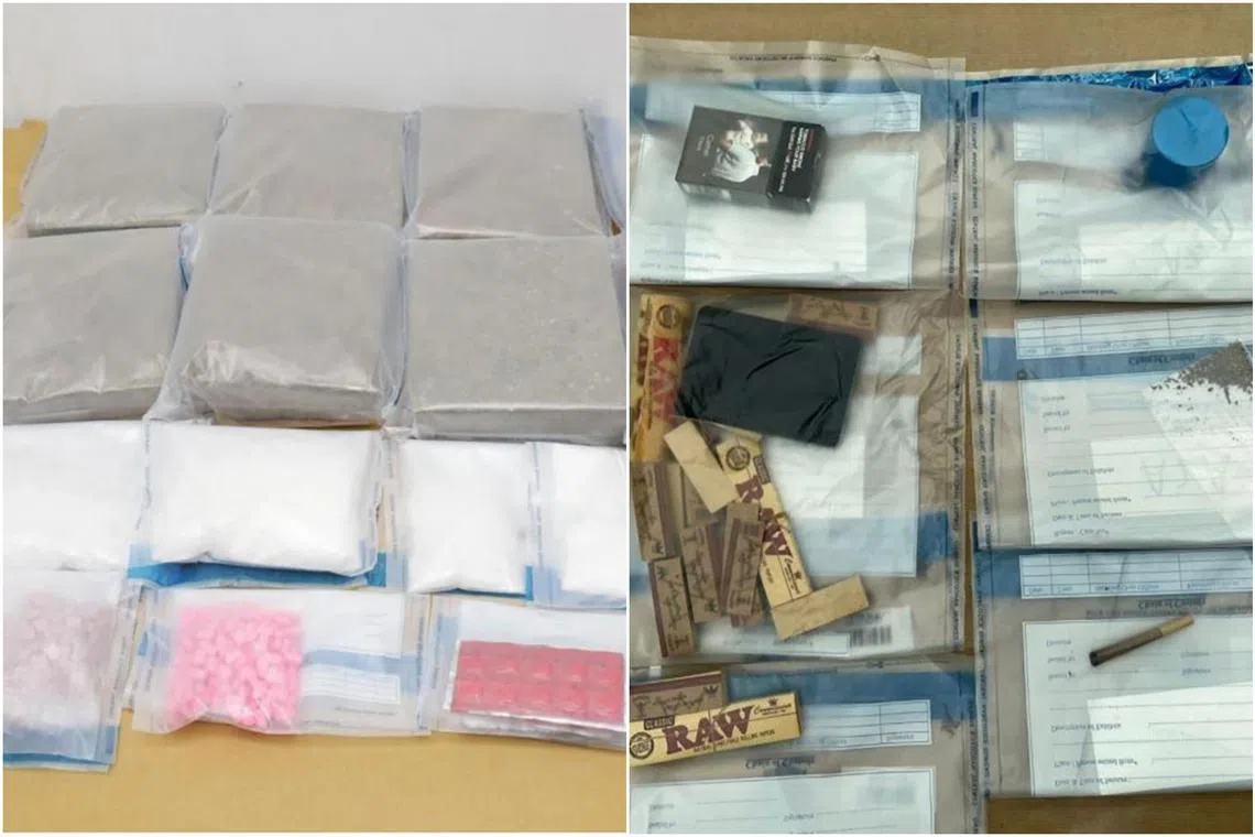 Controlled drugs including cannabis and ‘Ice’ (left) were seized on April 11, while Cannabis and drug paraphernalia were seized on April 18.