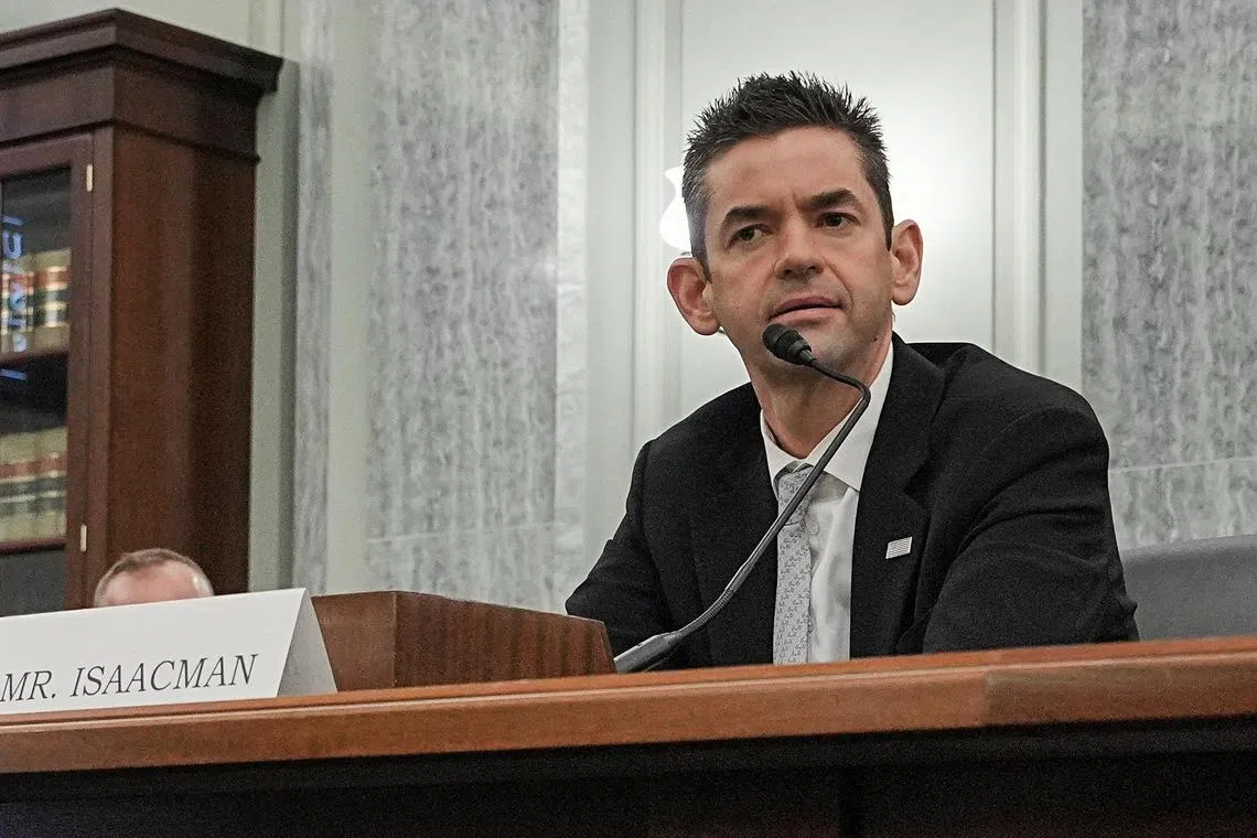 Mr Jared Isaacman, US President Donald Trump's initial pick to be Nasa administrator,  answering questions at a Senate  confirmation hearing in April.