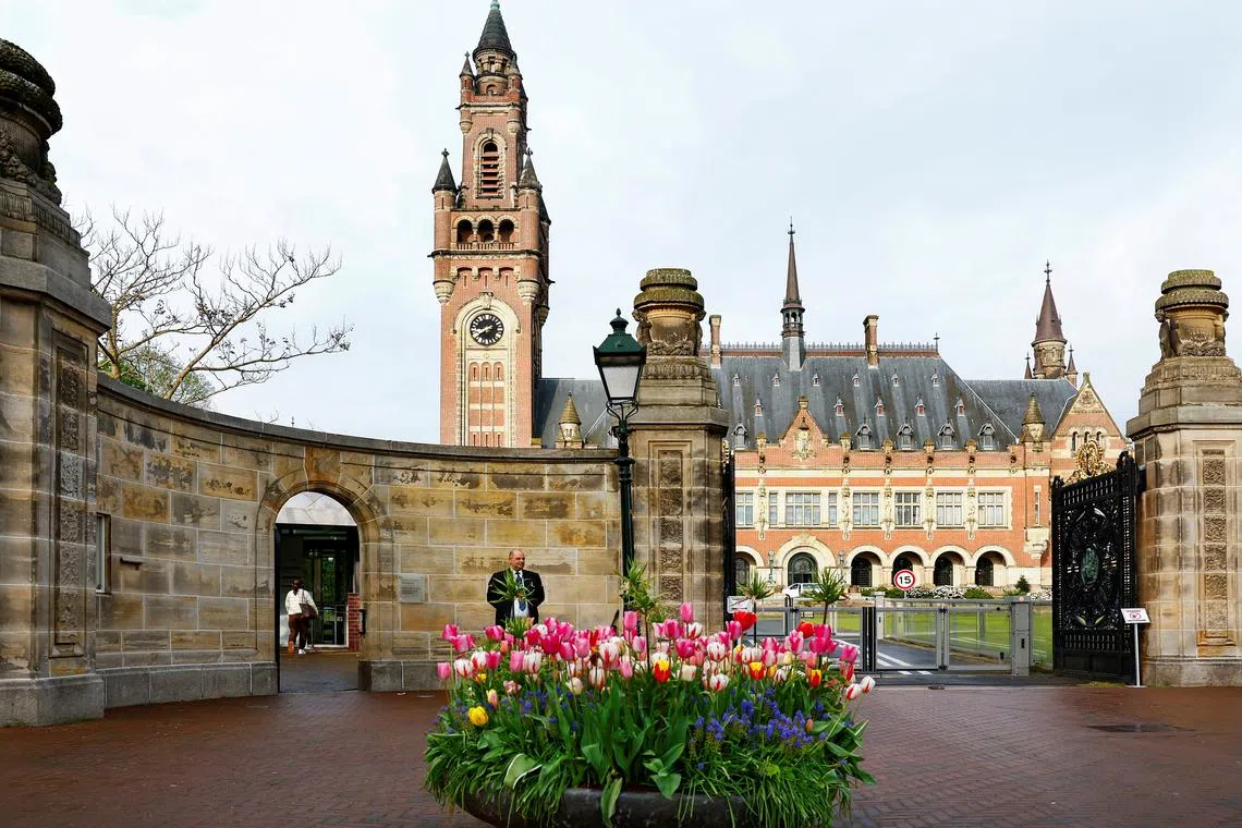 FILE PHOTO: A general view of the Peace Palace in The Hague, Netherlands, April 30, 2024. REUTERS/Piroschka van de Wouw/File Photo