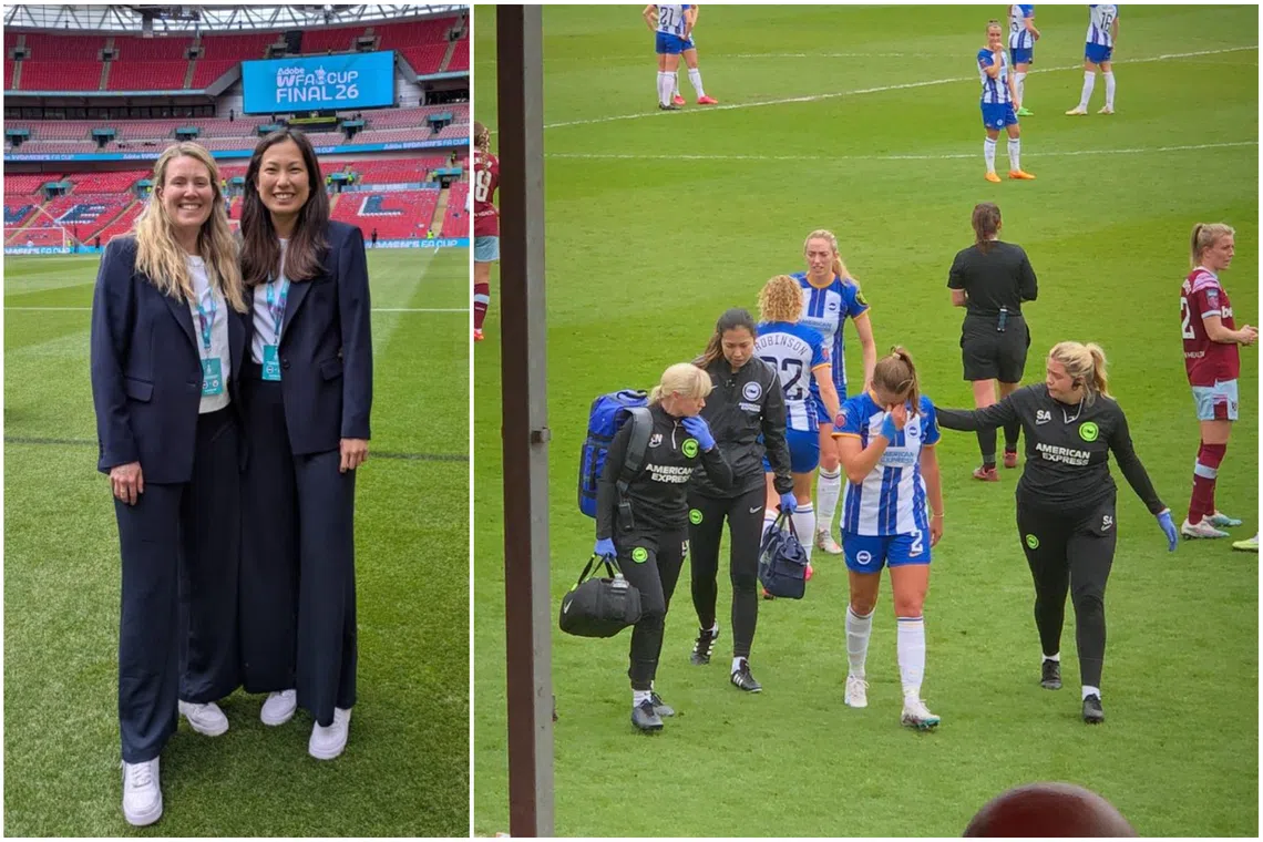 Bethany Koh (second from left, with a colleague) was at England’s Wembley Stadium as part of the match-day contingent of Brighton’s women’s team.