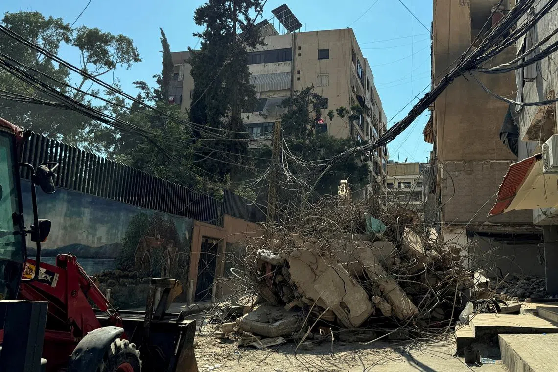 FILE PHOTO: A view shows the rubble of a damaged building, the day after an Israeli strike in Beirut's southern suburbs, Lebanon July 31, 2024. REUTERS/Ahmad Al-Kerdi/File Photo