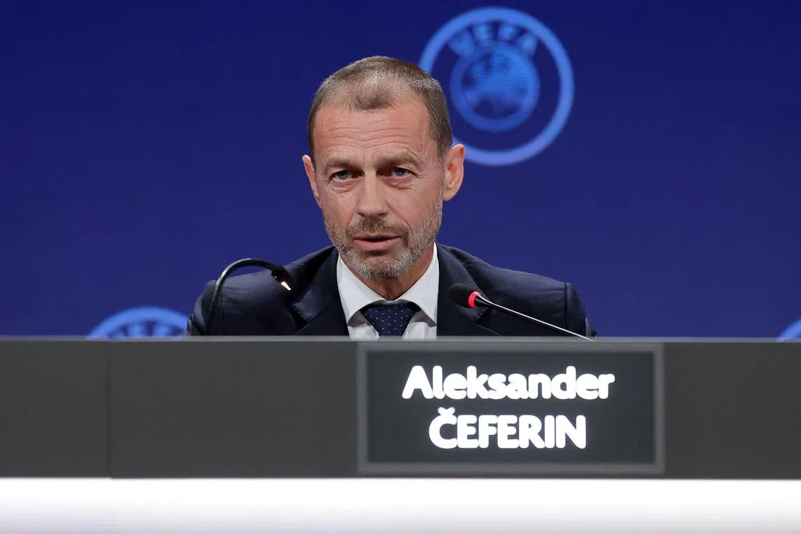 Uefa president Aleksander Ceferin speaking during a press conference on April 3, after  the 49th Uefa Ordinary Congress in Belgrade.