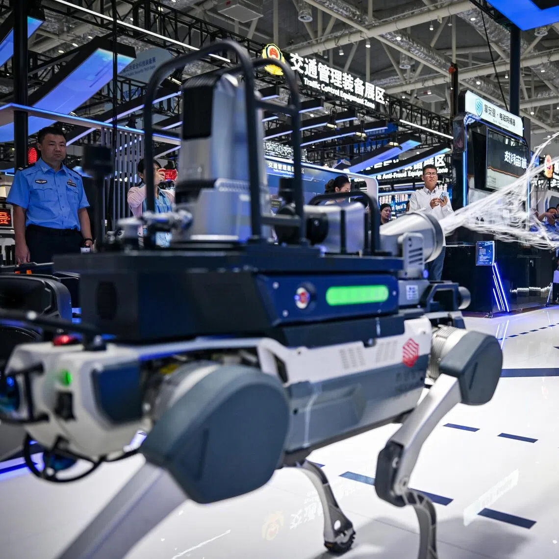 The AI Patrol Net-Launch Robot Dog Pro firing a net on what it deems to be a hostile subject.