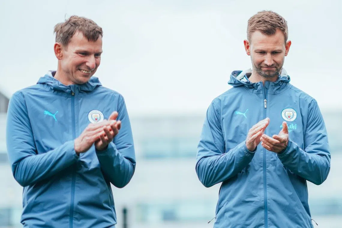 Pepijn Lijnders (left) and James French are now part of Pep Guardiola's backroom staff.