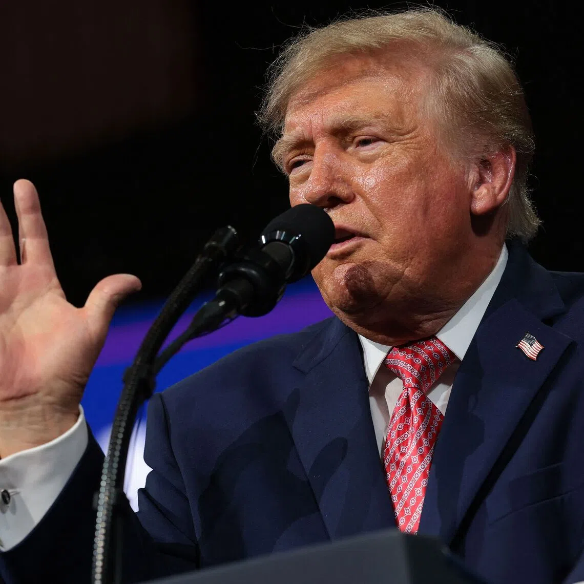 US President Donald Trump speaks during a campaign rally at Heartland Credit Union Arena in Kansas on Oct 19.