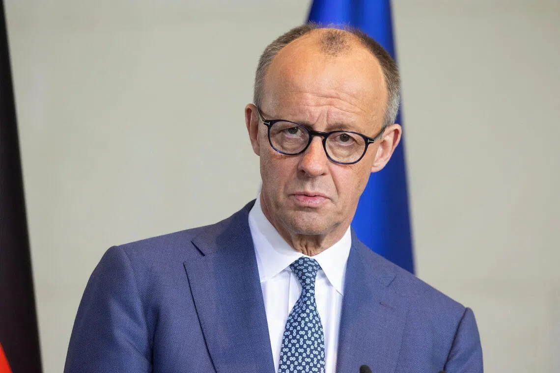 German Chancellor Friedrich Merz spoke after meeting Ukrainian President Volodymyr Zelensky, with the two leaders bolstering cooperation on air defense and drone production. 