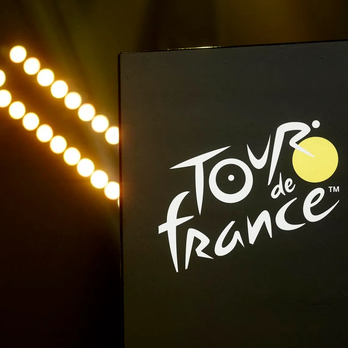 FILE PHOTO: Cycling - Tour de France - Stage 12 - Roanne to Belleville-En-Beaujolais - France - July 13, 2023 General view of the Tour de France logo in the Le Scarabee arena ahead of satge 12 REUTERS/Benoit Tessier/ File Photo