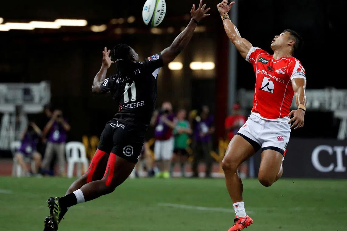 A Super Rugby match between the Sunwolves and the Sharks at the National Stadium in Singapore in 2017.