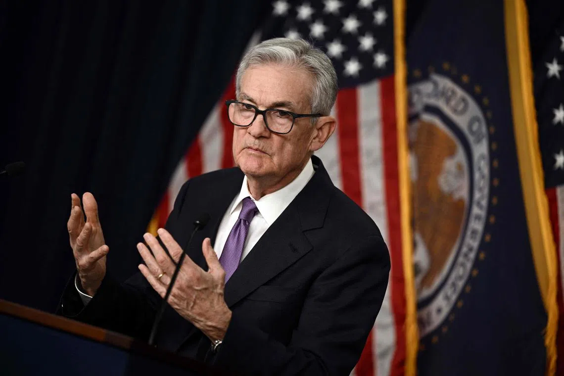 US Federal Reserve chairman Jerome Powell holds a press conference in Washington, DC, on Dec 13, 2023. 