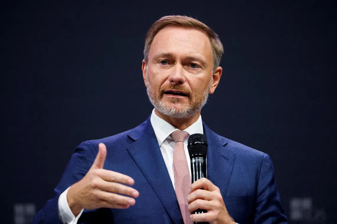 FILE PHOTO: German Finance Minister Christian Lindner speaks during the German Employers' Day of the Confederation of German Employers' Associations (BDA) in Berlin, Germany September 13, 2022.  REUTERS/Michele Tantussi/File Photo