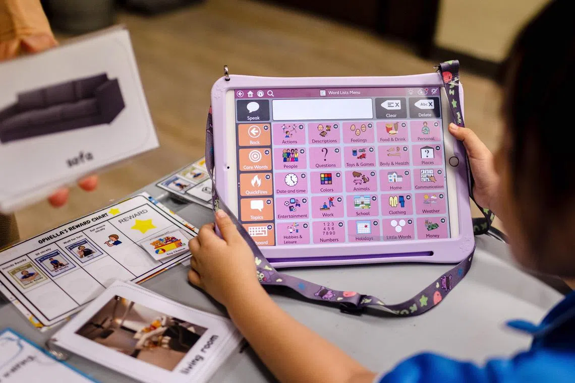 smsped15 - A student using a high-tech communication application with speech output to‬ help her communicate with her teachers and peers.


Credit: Rainbow Centre