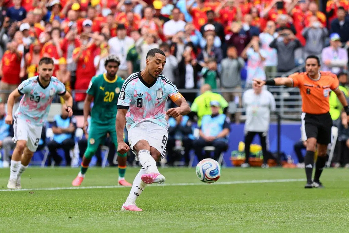 Soccer Football - FIFA World Cup 2026 - Round of 32 - Belgium v Senegal - Seattle Stadium, Seattle, Washington, U.S. - July 1, 2026 Belgium's Youri Tielemans scores their third goal from the penalty spot IMAGN IMAGES via Reuters/Blake Dahlin
