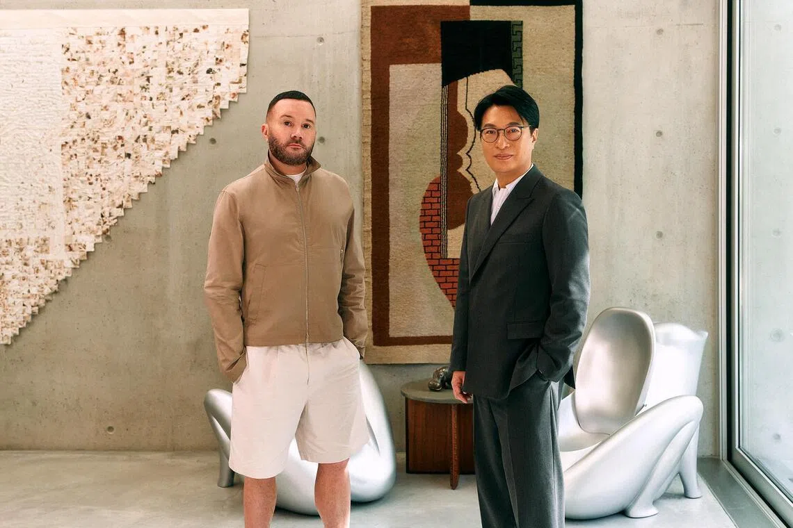 Chairman of Henderson Land Dr Martin Lee Ka-shing (right) and Kim Jones OBE, who announced his eponymous label on Oct 12.