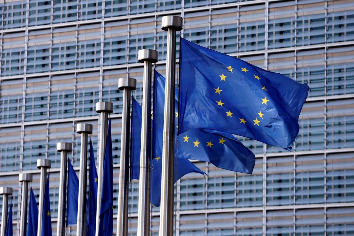 FILE PHOTO: European Union flags flutter outside the EU Commission headquarters in Brussels, Belgium, April 20, 2016. REUTERS/Francois Lenoir/File Photo