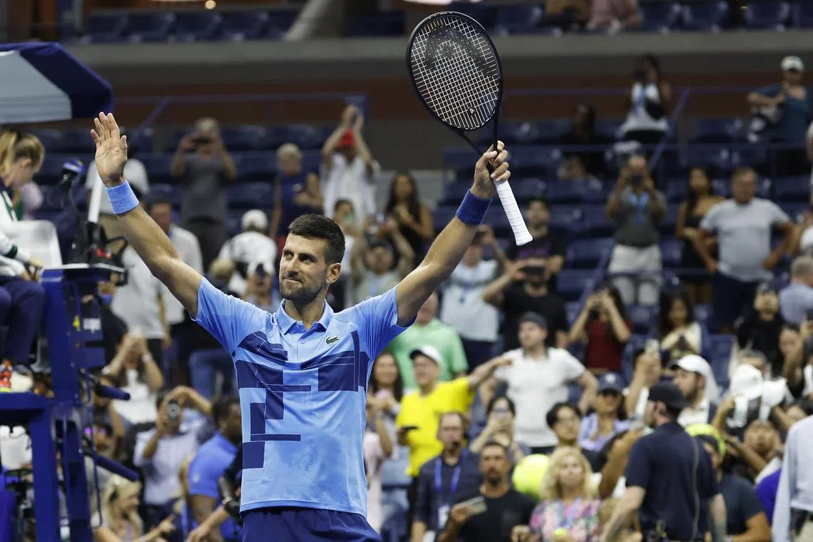 FILE PHOTO: Aug 26, 2024; Flushing, NY, USA; Novak Djokovic (SRB) celebrates after his match against Radu Albot (MDA)(not pictured) in a men's singles match on day one of the 2024 U.S. Open tennis tournament at USTA Billie Jean King National Tennis Center. Mandatory Credit: Geoff Burke-USA TODAY Sports/File Photo