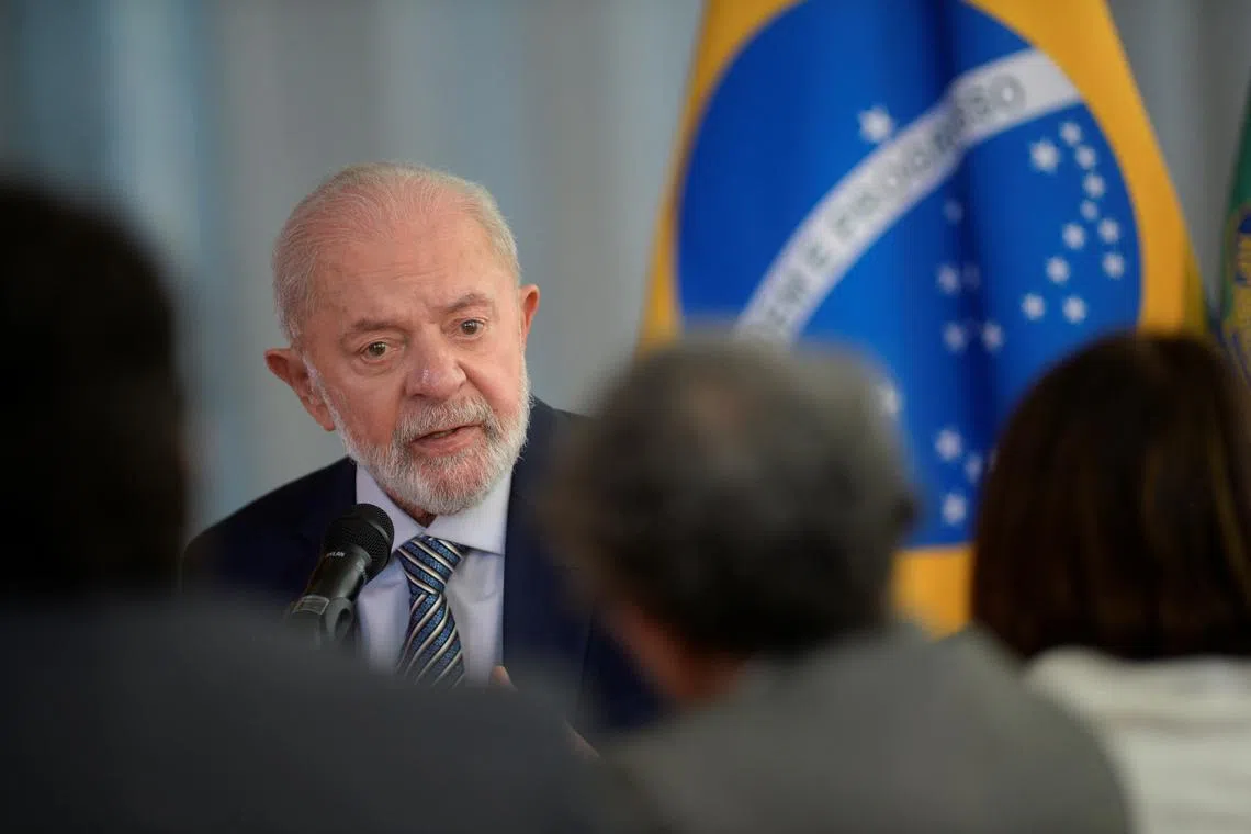 FILE PHOTO: Brazilian President Luiz Inacio Lula da Silva speaks to foreign media at Planalto palace in Brasilia, Brazil, July 22, 2024. REUTERS/Andressa Anholete/File Photo