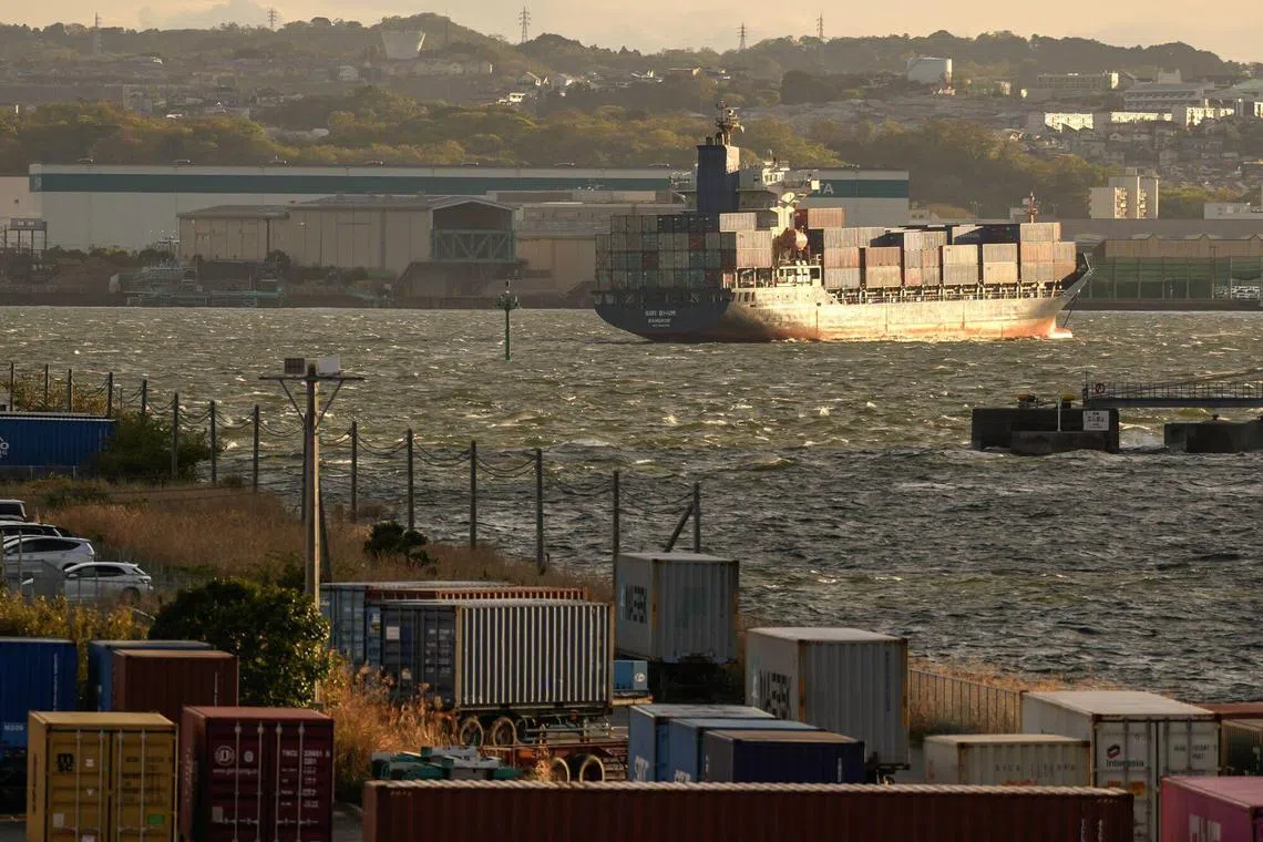 A container ship is pictured at Yokohama Port, south of Tokyo.
