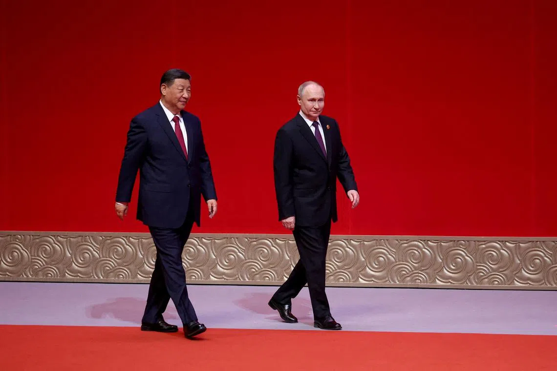 FILE PHOTO: Russian President Vladimir Putin and Chinese President Xi Jinping attend the gala event celebrating 75th anniversary of China-Russia relations in Beijing, China May 16, 2024. Sputnik/Alexander Ryumin/Pool via REUTERS/File Photo