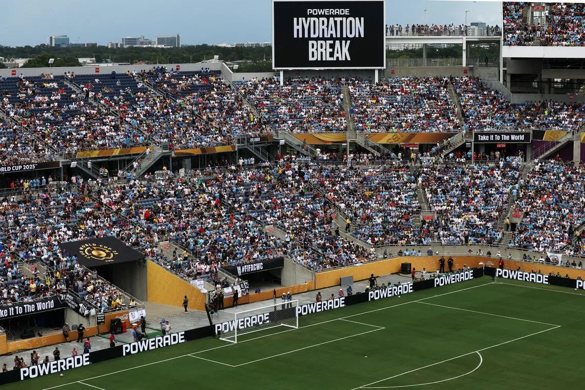 FILE PHOTO: Soccer Football - FIFA Club World Cup - Group G - Juventus v Manchester City - Camping World Stadium, Orlando, Florida, U.S. - June 26, 2025 General view inside the stadium during a hydration break REUTERS/Amanda Perobelli/File Photo