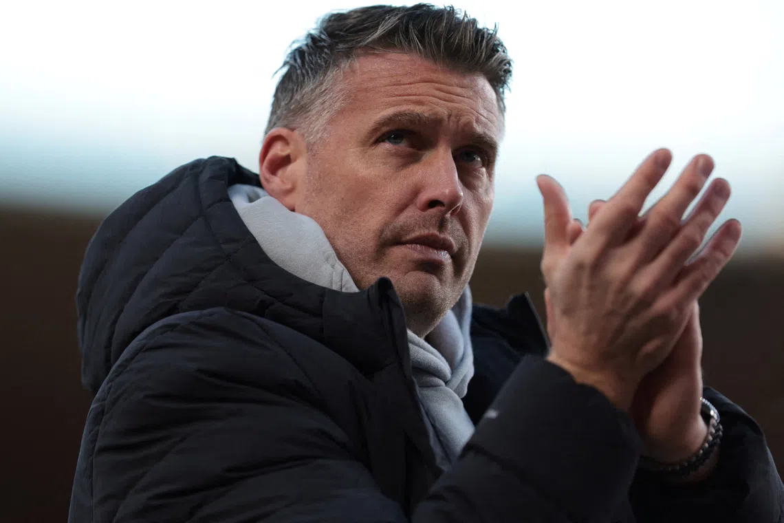 FILE PHOTO: Soccer Football - Championship - Middlesbrough v Wrexham - Riverside Stadium, Middlesbrough, Britain - October 25, 2025 Middlesbrough manager Rob Edwards applauds fans after the match Action Images/John Clifton/File Photo