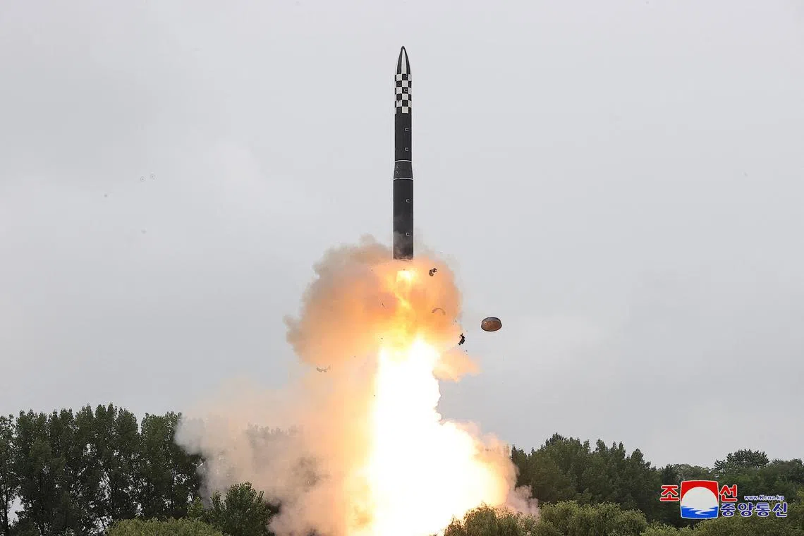 Hwasong-18 intercontinental ballistic missile is launched from an undisclosed location in North Korea on July 13, 2023.