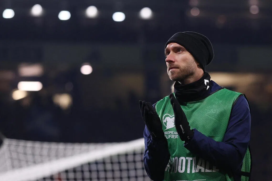 Denmark's Christian Eriksen looking dejected after a World Cup qualifying loss to Scotland at Hampden Park in Glasgow on Nov 18, 2025.