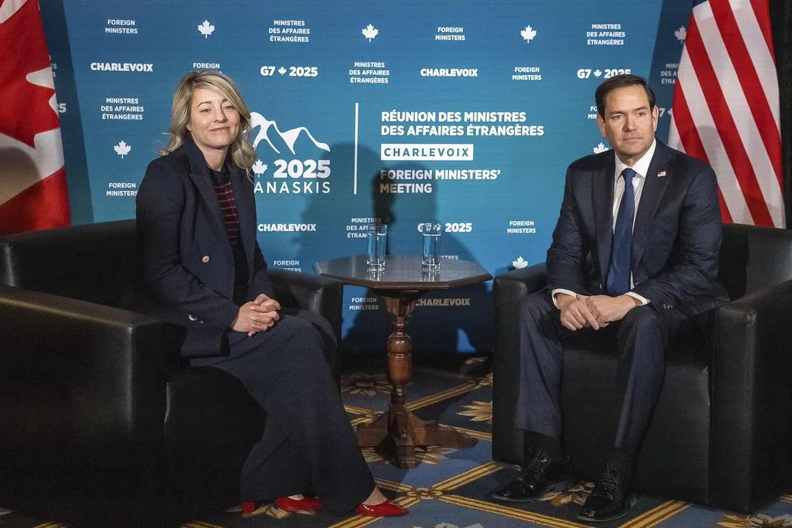 Canadian Foreign Minister Melanie Joly  meets with United States Secretary of State Marco Rubio on the sidelines of the G7 meeting in Charlevoix, Canada.