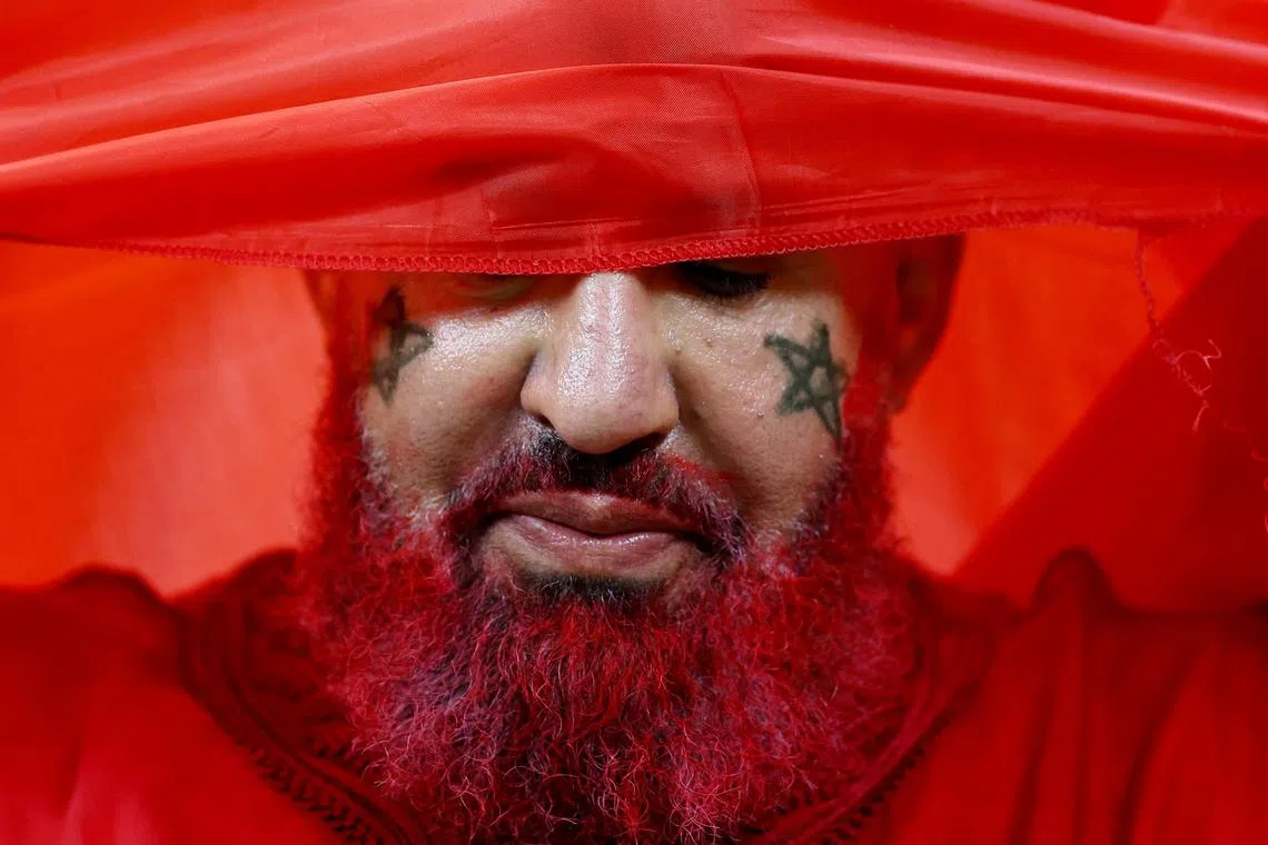 Soccer Football - FIFA World Cup Qatar 2022 - Semi Final - France v Morocco - Al Bayt Stadium, Al Khor, Qatar - December 14, 2022 Morocco fan inside the stadium before the match.