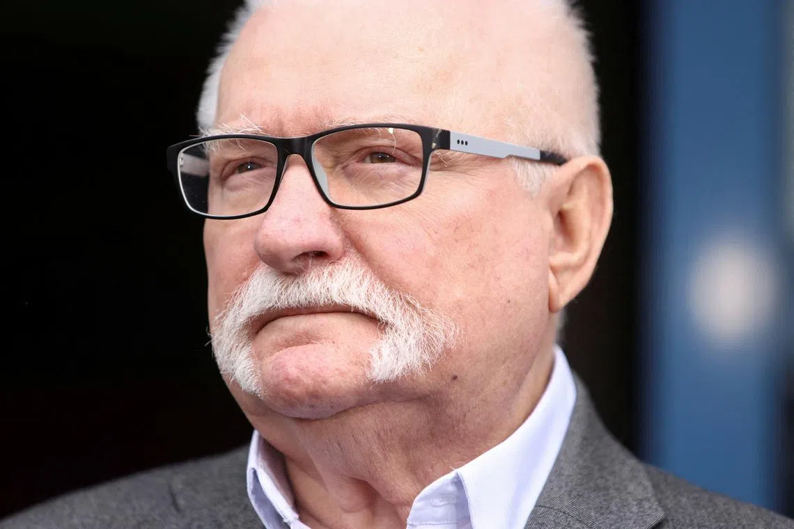 FILE PHOTO: Former Polish President Lech Walesa looks on after voting during the Polish local elections at a polling station in Gdansk, Poland, April 7, 2024. REUTERS/Lukasz Glowala/File Photo