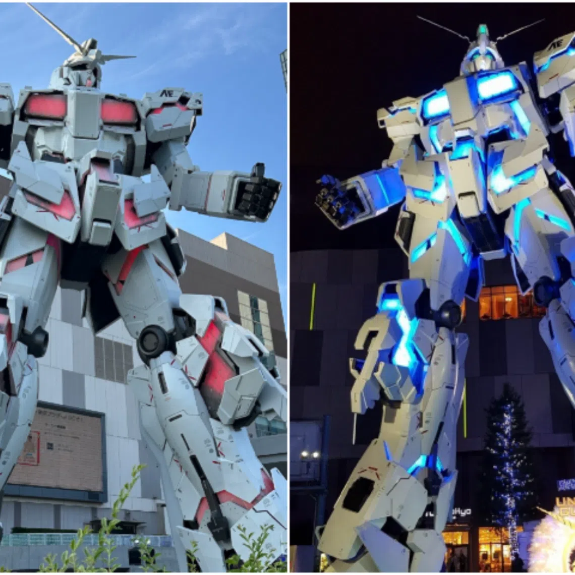 The upcoming retirement of the Unicorn Gundam at Diver City Tokyo Plaza mall (seen here in the day and night) means that Tokyo will no longer have any life-size Gundams.