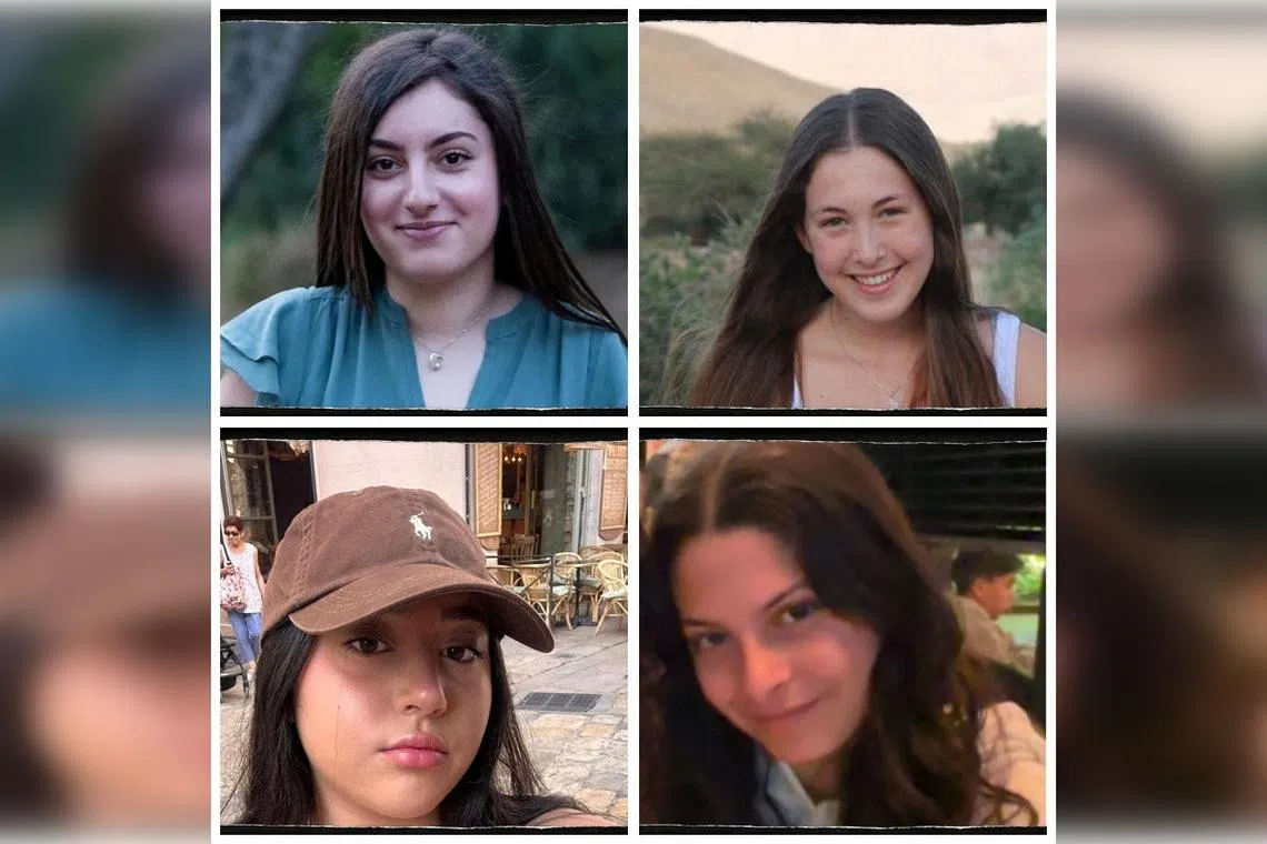 Israeli hostages (clockwise from top left) Karina Ariev, Naama Levy, Daniela Gilboa and Liri Albag.