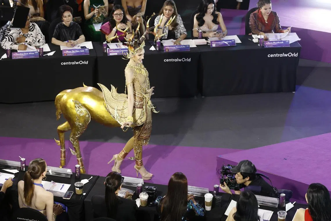 Miss International Queen contestant Arissara Kankla of Thailand presents her national costume during the national costume category of the Miss International Queen 2023 transgender beauty contest in Bangkok, Thailand on 19 June 2023 (issued 24 June 2023). Twenty-two contestants from 22 countries competed in the 17th Miss International Queen 2023 transgender beauty contest 