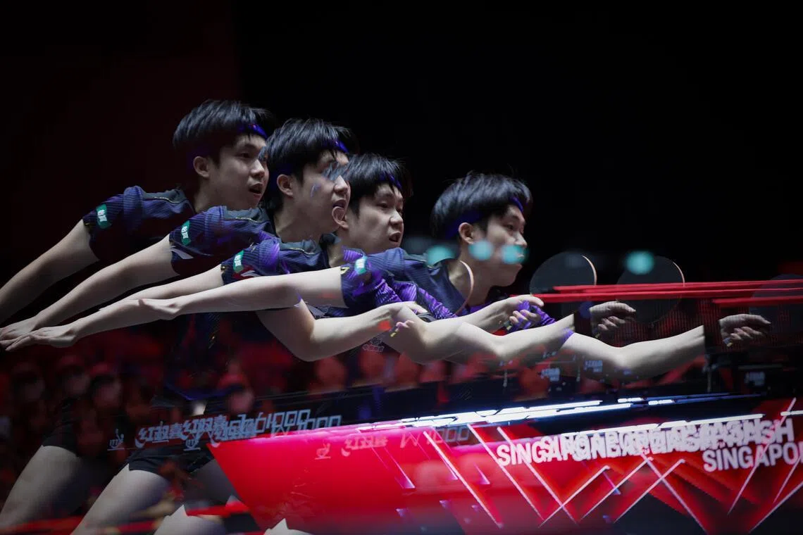 China’s Wang Chuqin in action against Japan’s Shunsuke Togami during the men’s singles round of 32 at the WTT Singapore Smash 2026 on Feb 24.