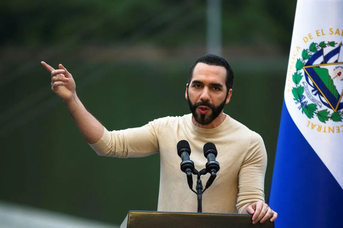 El Salvador's President Nayib Bukele speaks during the inauguration of the 3 de Febrero hydroelectric power plant in San Luis de La Reina, El Salvador October 19, 2023. REUTERS/Jose Cabezas/File Photo