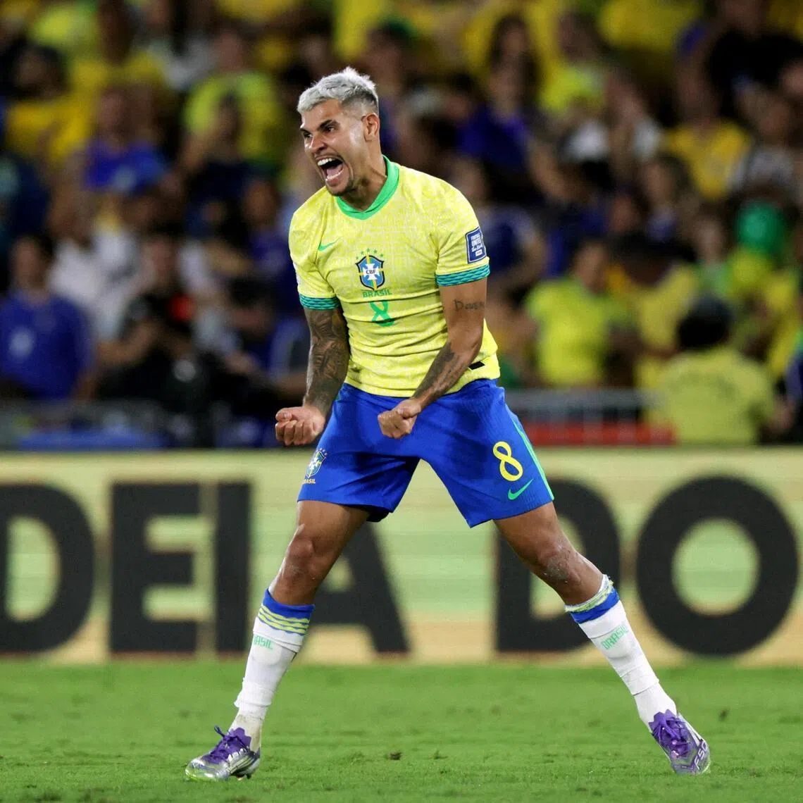 Brazil's Bruno Guimaraes celebrates a goal during a World Cup 2026 qualifier against Chile at the Maracana in Rio de Janeiro on Sept 4, 2025.