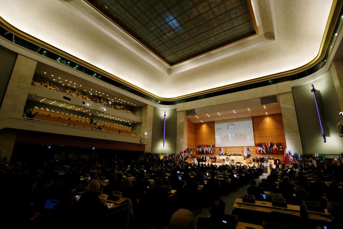 FILE PHOTO: The International Labour Organization's annual labour conference in Geneva, Switzerland, June 11, 2019.  REUTERS/Denis Balibouse/File Photo