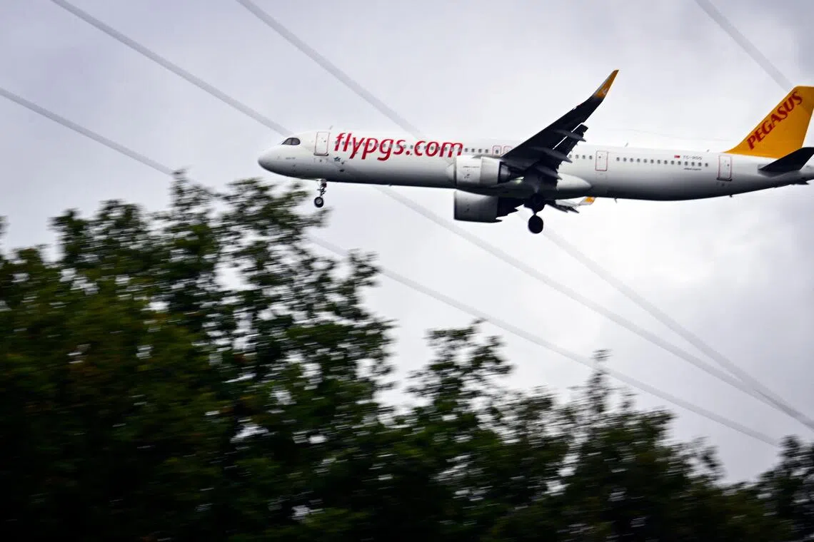 A Pegasus Airbus A321neo landing at Vnukovo International airport outside Moscow on Sept 3. The problem at the planemaker’s supplier involves surface protection in one section of the forward fuselage.