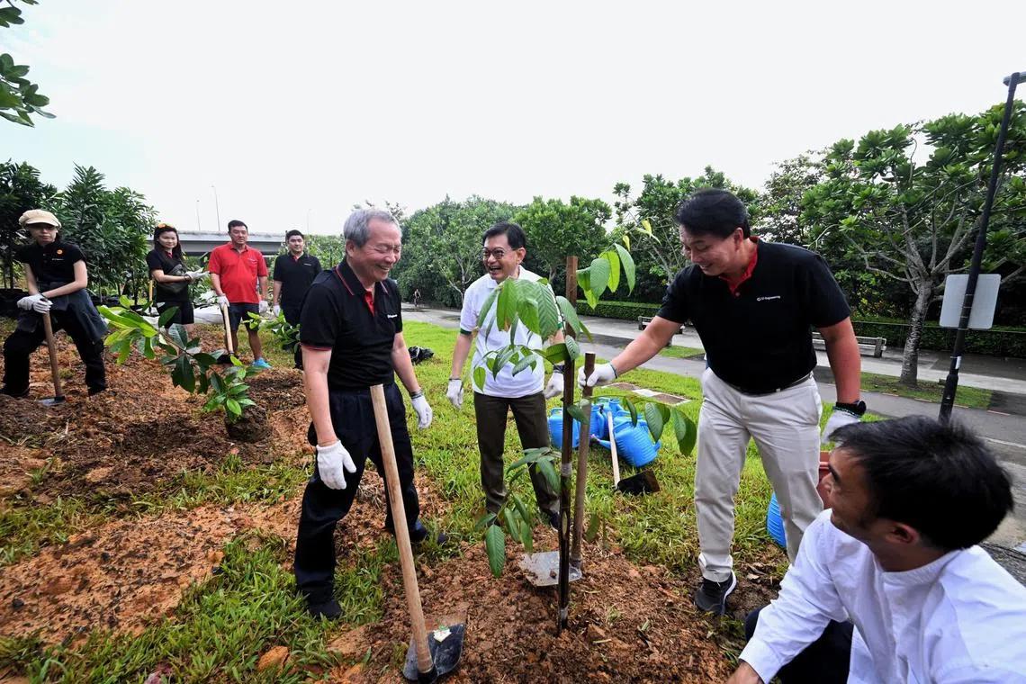 (From right) City Sprouts founder Zac Toh, ST Engineering group president and CEO Vincent Chong, Deputy Prime Minister Heng Swee Keat and ST Engineering chairman Teo Ming Kian at ST Engineering's Green Day.