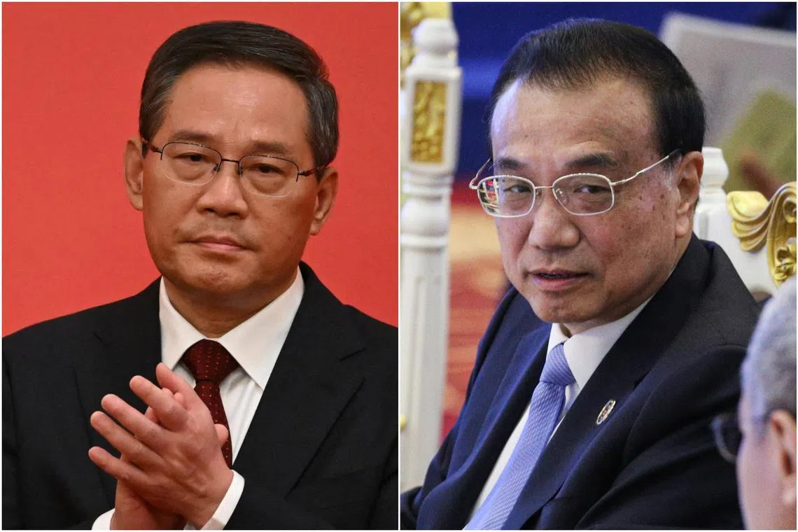 Mr Li Qiang (left) took Mr Li Keqiang’s second-ranked seat in the CPC’s Politburo Standing Committee during the party’s 20th national congress in October 2022.