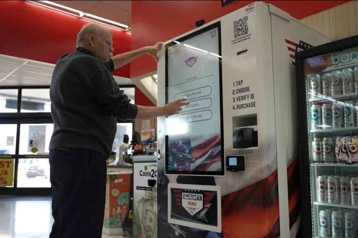 A vending machine for gun ammunition being installed in a grocery store in Alabama. 