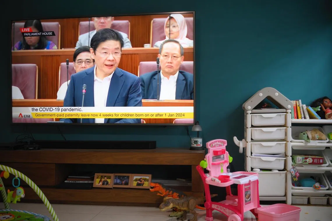 Deputy Prime Minister Lawrence Wong’s budget statement showing on national television on February 14, 2023.