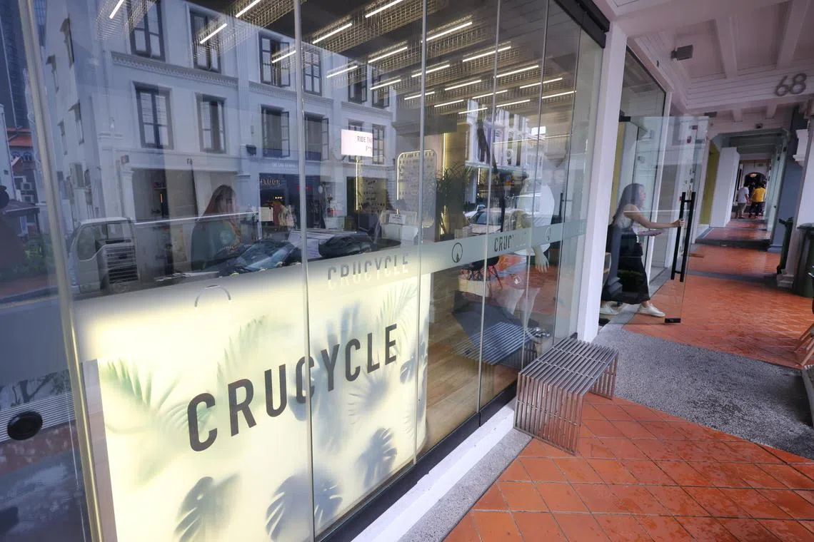 ST20241009_202445500983/zwcrucycle09/Zenith Wong/Jason Quah

Fitness studio Cru at Duxton Road on Oct 9, 2024.