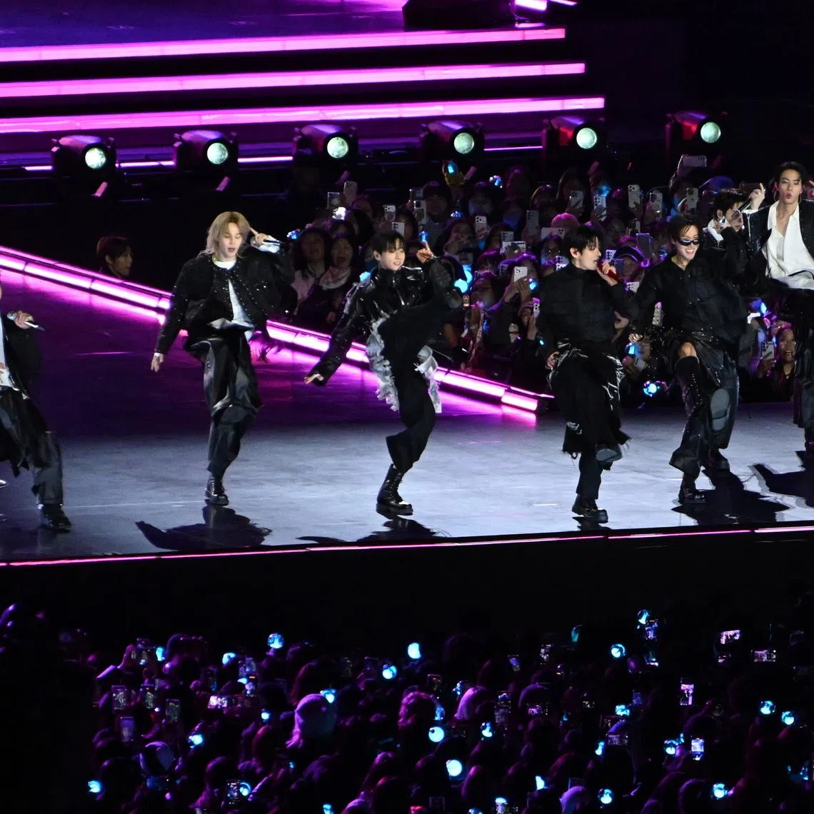 BTS performing onstage during their concert at Gwanghwamun Square in Seoul on March 21.