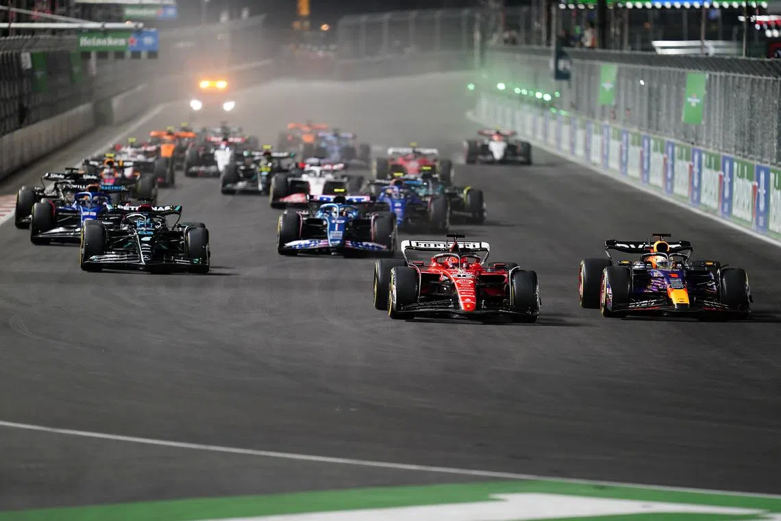 FILE PHOTO: Nov 18, 2023; Las Vegas, Nevada, USA;  The Formula 1 Heineken Silver Las Vegas Grand Prix begins at the Las Vegas Strip Circuit. Mandatory Credit: Lucas Peltier-USA TODAY Sports/File Photo