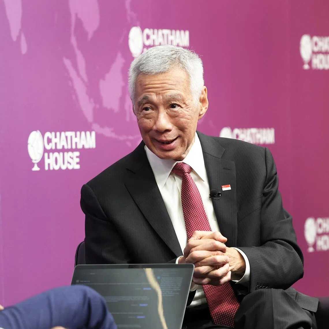 Senior Minister Lee Hsien Loong speaking at the Chatham House dialogue, moderated by Dr Samir Puri, Director of Global Governance and Security Centre at Chatham House on Oct 27, 2025.