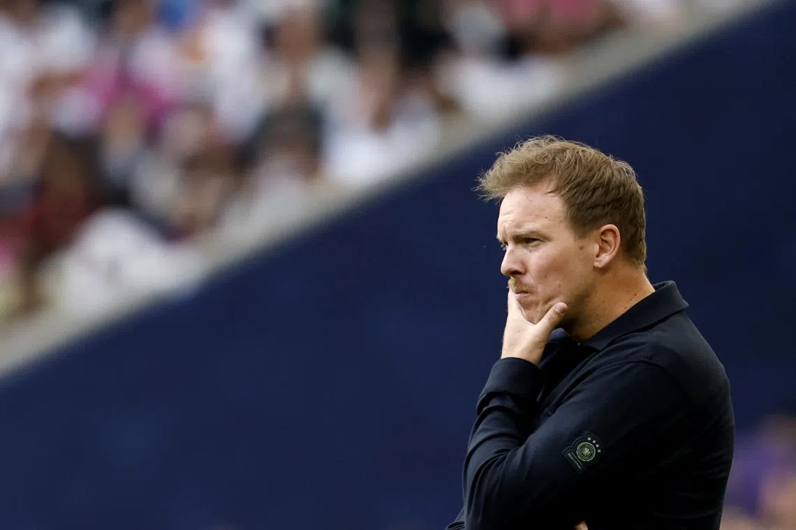 FILE PHOTO: Soccer Football - Nations League - Third Place Play Off Match - Germany v France - MHPArena, Stuttgart, Germany - June 8, 2025 Germany coach Julian Nagelsmann reacts REUTERS/Heiko Becker/ File Ohoto